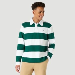 The Wimbeldon Colleftion Long sleeve rugby polo in white and green